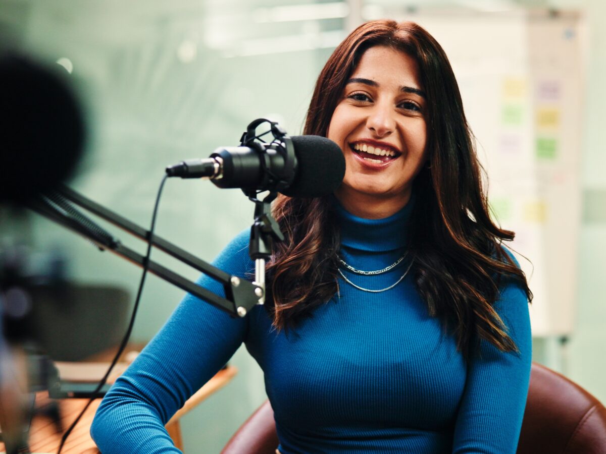 Mic,,Portrait,And,Woman,In,Studio,For,Podcast,,Record,Broadcast